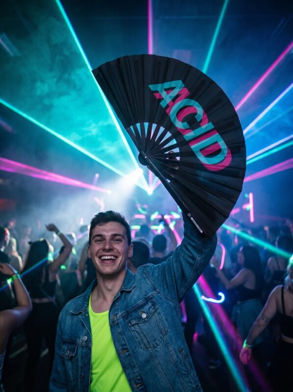 Festival-Fächer „ACID“ Schwarz Teal-Pink, Techno & Rave Accessoire