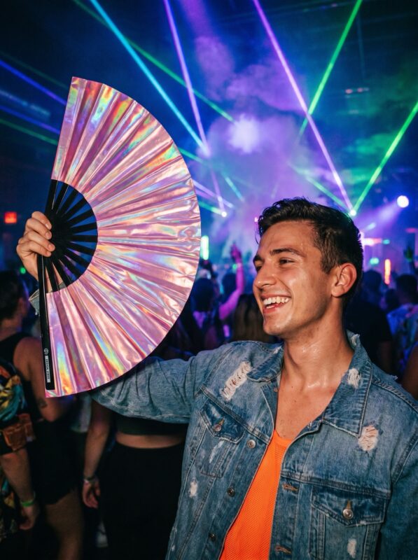 Festival-Fächer Holografisch Rosa, irisierendes Pride Accessoire